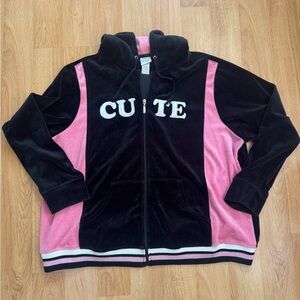 Y2K Plus Size Velvet Varsity Style Zip Up Sweater 26/28